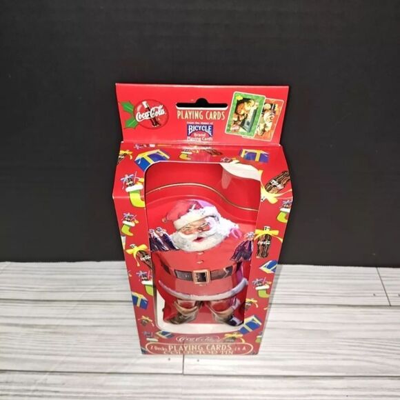New Coca-Cola Playing Cards 2 Sealed Bicycle Decks Collector Tin Santa Claus - Picture 1 of 9